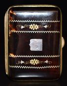 Late 19th/early 20thC French silver and gold inlaid brass bound piqué purse with banded/ vacant