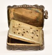Victorian hallmarked silver vinaigrette, with engraved decoration and pierced gilt inner cover,