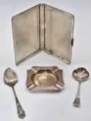 Hallmarked silver cigarette case with Art Deco engine turned interior and exterior, Birmingham 1952,