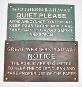 Great Western Railway Notice vintage style cast iron sign 18.5 x 30cm, together with a similar