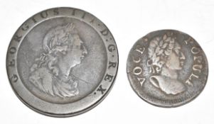 Ireland 1760 Voce Popul Evarion non regal halfpenny, GF-VF, together with a 1797 George II cartwheel