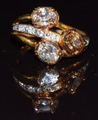 A 9k gold ring set with zircon and white topaz, 5.3g, size N