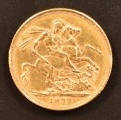 Queen Victoria 1872 young head gold full sovereign