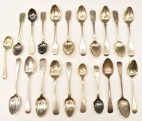 Twenty one Georgian and later hallmarked silver teaspoons to include a set of five, weight 361g