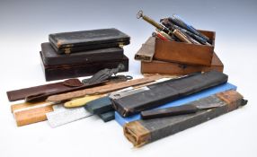 Pens and drawing instruments to include slide rules, 19thC paper clip and pens pencils and
