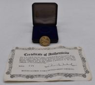 Queen Elizabeth II 25th Anniversary medallion coin, in case with certificate, 2.5g