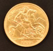 George V 1913 gold half sovereign