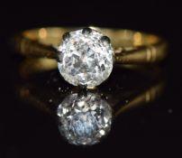 An 18ct gold ring set with an old cut diamond of approximately 1ct, 3g, size I