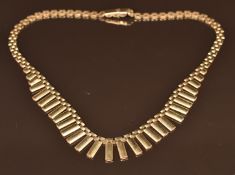 A 9ct gold Cleopatra style necklace made up of smooth and textured links, 19.8g, 40cm long