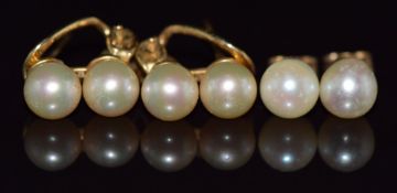 Two pairs of 9ct gold earrings set with pearls