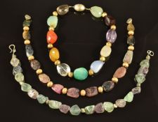 Three beaded necklaces comprising one fluorite with silver spacers and silver clasp, Prevost ruby
