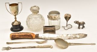 Hallmarked silver and white metal items to include 830 grade serving spoon, length 8cm, white