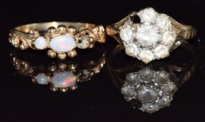 Two 9ct gold rings, one set with cubic zirconia and the other opal, 3.9g, size J