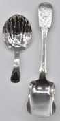 Georgian hallmarked silver caddy spoon, London 1802, together with a Victorian hallmarked silver