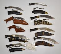 Nine Gurkha kukris including a brass inlaid pair presented to Col MC Barrett OBE from Mr Hari Prasad