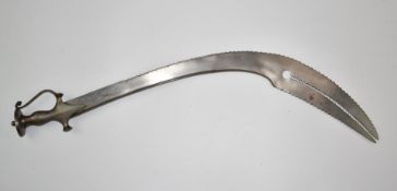 Indian c1800 style 'executioner's' sword with tulwar style hilt and bifurcated 65cm blade. PLEASE