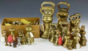 Large collection of Victorian and later bell weights from 7lb downwards to include Victorian 1lb