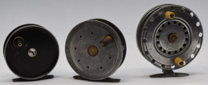 Three alloy fly fishing and centrepin reels including Allcock's Popular 3 1/4