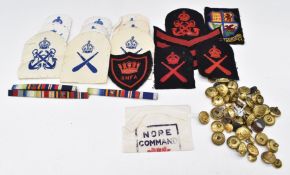 Collection of Royal Navy cloth proficiency, qualification and rank badges, buttons and medal