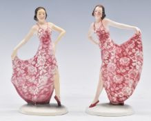Pair of Art Deco continental dancing figurines impressed 2301 and 2302, H20cm