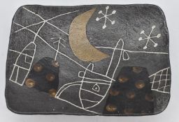 John Maltby (1936-2020) pottery curved rectangular pedestal dish with geometric celestial/