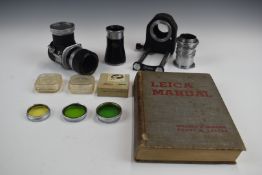 Leica Visoflex attachment, Thagee extension tubes, bellows, Leica manual book and three filters