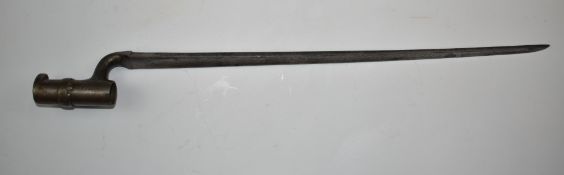 British 1853 socket bayonet stamped WD under broad arrow and E12 under crown with 43cm blade,
