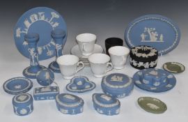Large collection of Wedgwood Jasperware including a terracotta jardinière, Wedgwood tea ware in