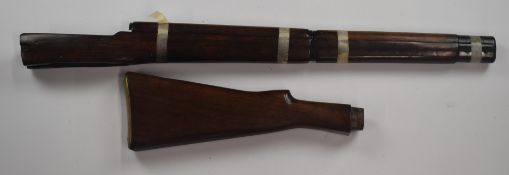 Short magazine Lee Enfield bolt-action rifle stock stamped 'L' with storage compartment to the brass