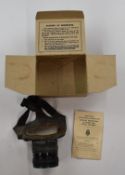 WW2 British civilian gas mask, size small, with Home Office instructions and box
