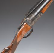 Essex 12 bore side by side shotgun with engraved scenes of dogs to the locks, engraved underside,