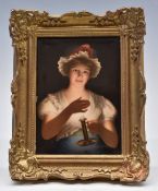 Continental porcelain plaque, possibly KPM / Berlin decorated with a portrait of a girl in