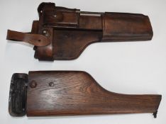 WW1 German C96 'Broomhandle' Mauser pistol wooden shoulder stock holster with leather mounts stamped
