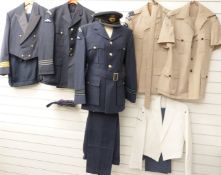 Six Royal Air Force uniforms including two mess kits, all with associated rank and qualification
