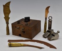 WW2 Prisoner of War secret radio/wireless together with four pieces of trench art fashioned as