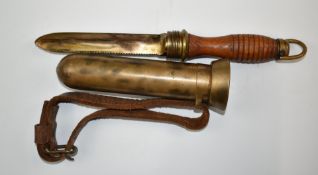 American WW2 Anti-magnetic mine clearance screw in type diver's knife with wooden handle and 17cm
