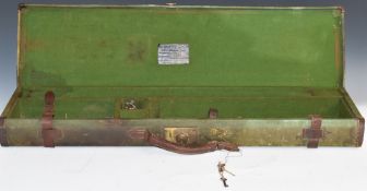 Leather and canvas bound shotgun case with fitted interior and 'S Goff & Co Bag & Trunk Makers'
