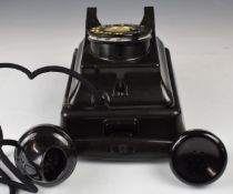 Vintage black Bakelite wall mounted telephone, numbered to back L1186 B9, possibly by Strowager