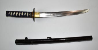 Japanese wakizashi Samurai sword with shagreen handle, pierced tsuba, ornate fuchi with insect and