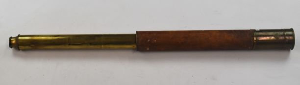 Leather bound brass single draw telescope, maximum length 89cm