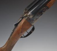 Laurona 12 bore side by side ejector shotgun with engraved locks, underside, trigger guard, top