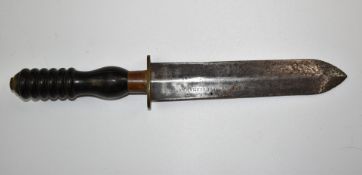 Early Siebe Gorman & Co diver's knife with wooden handle and 19cm double edged blade. PLEASE NOTE