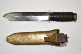 USSR Soviet era Russian diver's knife with rubber handle, 20cm single edged blade and brass sheath
