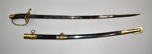 American Civil War reproduction Confederate officer's sword with decoration to 84cm curved blade,