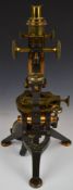 Watson & Sons late Victorian or early 20thC brass microscope, with screw x and y adjustment as