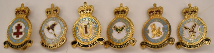 Five Royal Air Force enamel pin badges including 23 Squadron, 15 Squadron, 257 Squadron, together