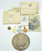 British Army WW1 medal trio comprising 1914/1915 Star, War Medal and Victory Medal named to 1208