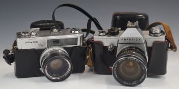Minolta 7s Hi-Matic camera with Rokkor PF 1:8 f= 45mm lens and a Praktika L SLR with Prinzflex