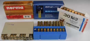 Fifty-eight .30-06 rifle cartridges including Norma and Rifle Line, all in original boxes. PLEASE