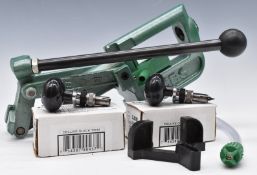 A collection of re-loading tools including an RCBS press, Lymann Gen 6 Digital Compact Touch-